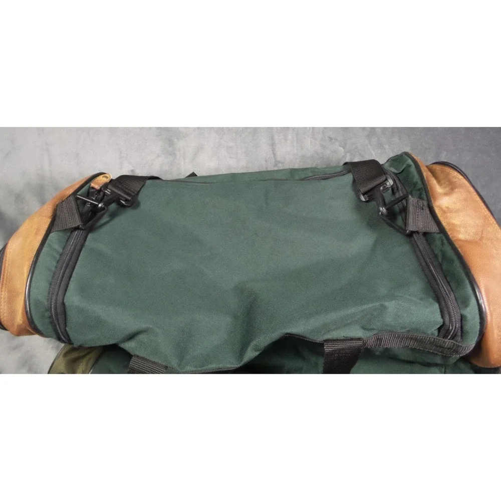 Vintage Jeep Motors Travel Equipment Duffel Bag Green Brown 90s Patch Logo Gym